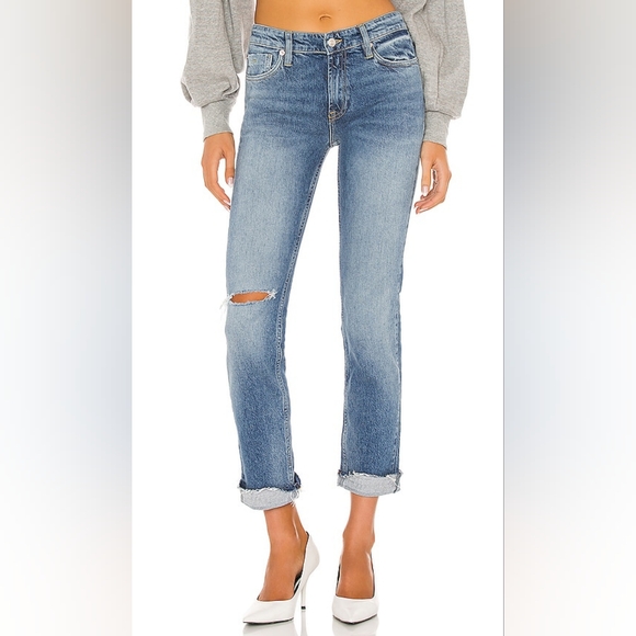 WE THE FREE Slim Boyfriend Jeans Blue Wash Mid Rise Relaxed Stretch Denim - Picture 1 of 8